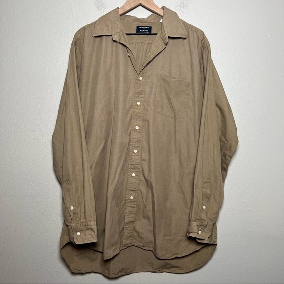 Gitman Bros Rochester Men Button Down Shirt Tan 17 / 36 Tall Brown Cotton Pocket - Picture 1 of 9